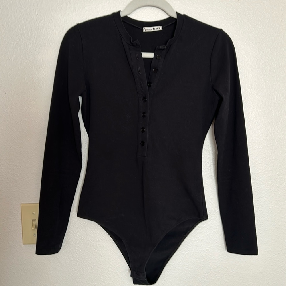 Reformation Jeans Black Button Bodysuit